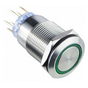 Кнопка TYJ 19-272 металева пласка з підсвічуванням 2NO+2NC зелена 220V, АСКО-УКРЕМ міні-фото